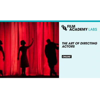 Three model silhouettes perform infront of a large red curtain BFI Film Academy Labs