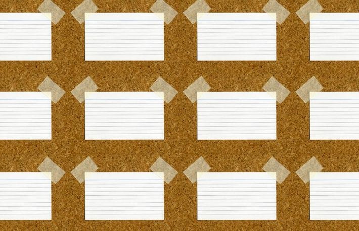 Index cards on a cork board ready to start mapping a feature film story.